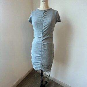 H&M Gray Ruched Cotton T-Shirt Dress | Stretch | Summer